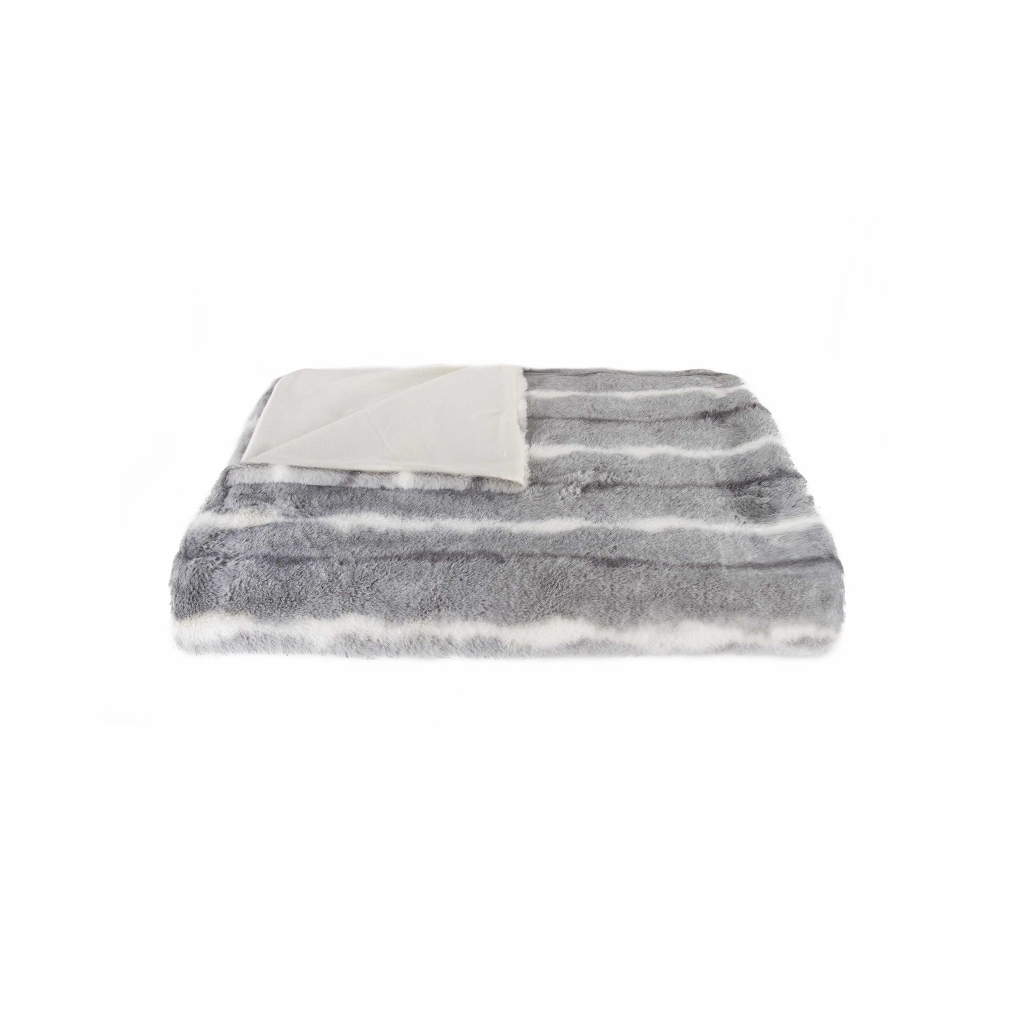 50" X 70" Gray and White Faux Fur Striped Plush Throw Blanket