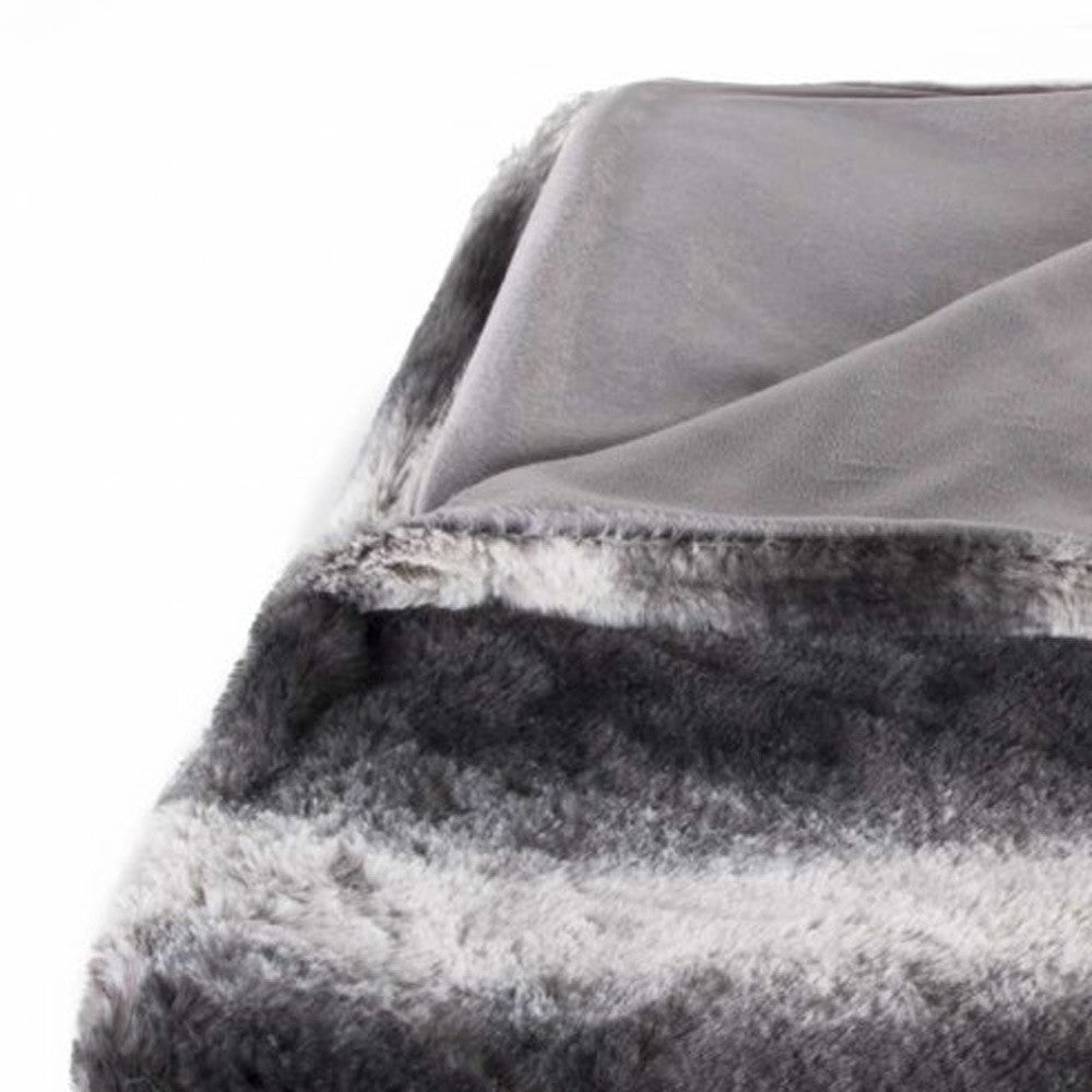 50" X 70" Gray and White Faux Fur Striped Plush Throw Blanket