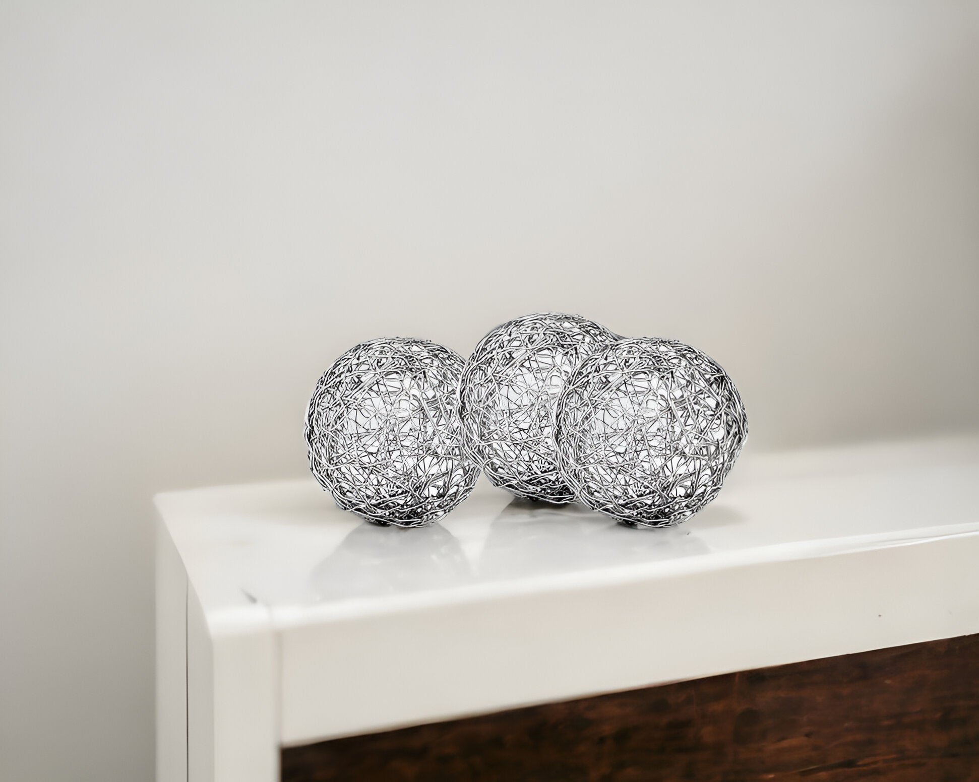 3" X 3" X 3" Shiny Nickel Silver Wire Spheres Box Of 3