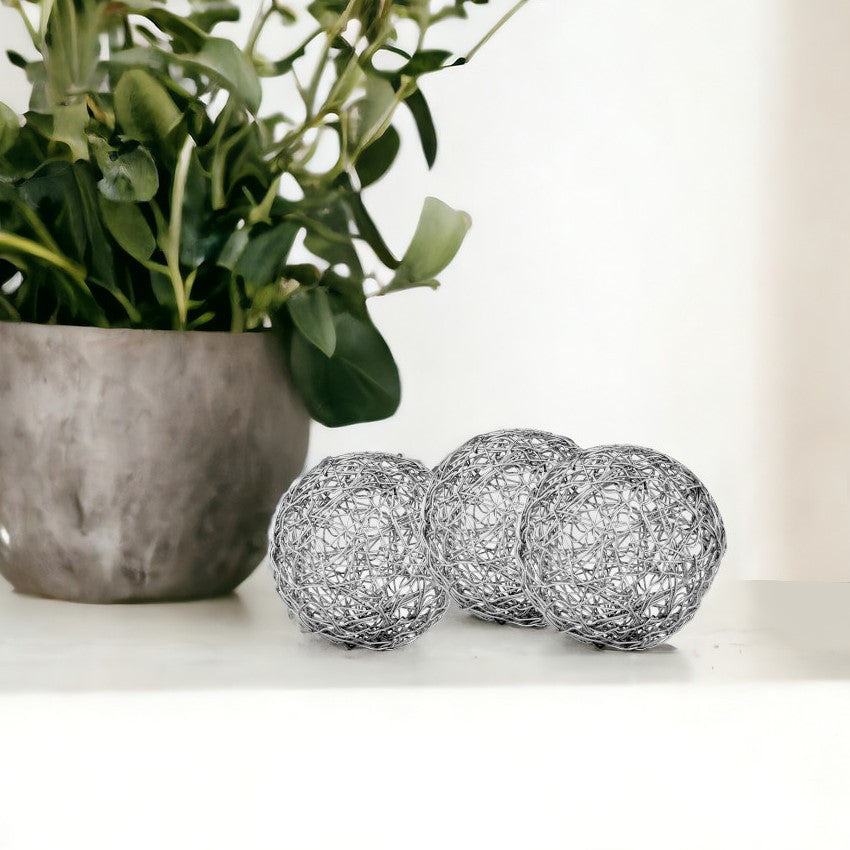 3" X 3" X 3" Shiny Nickel Silver Wire Spheres Box Of 3