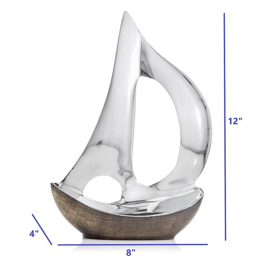 12" Brown and Silver Buffed Aluminum Sailboat Tabletop Sculpture