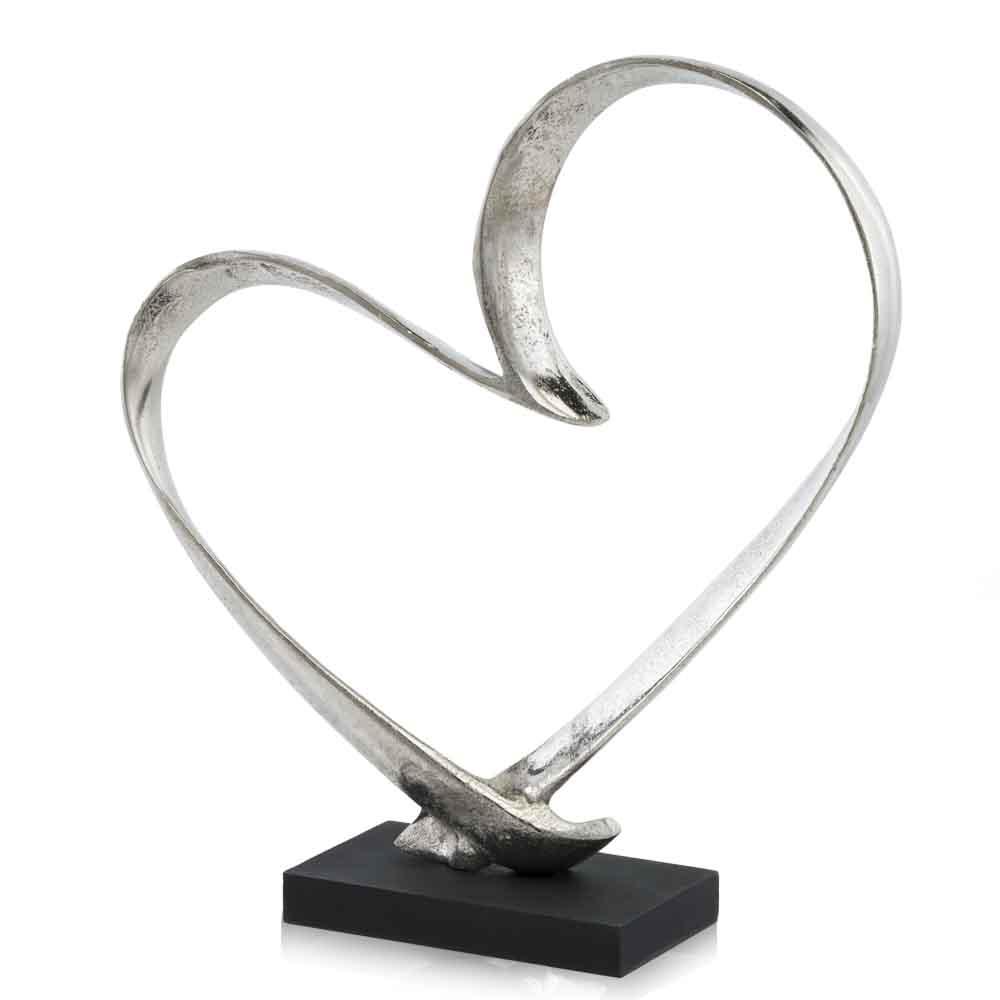 16" Raw Silver And Black Heart Sculpture