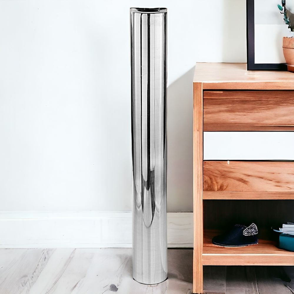 40" Silver Aluminum Cylinder Table Vase