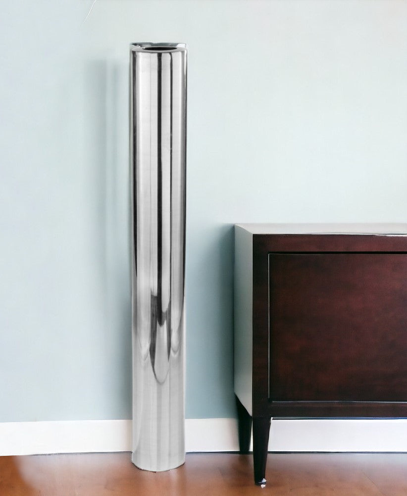 40" Silver Aluminum Cylinder Table Vase