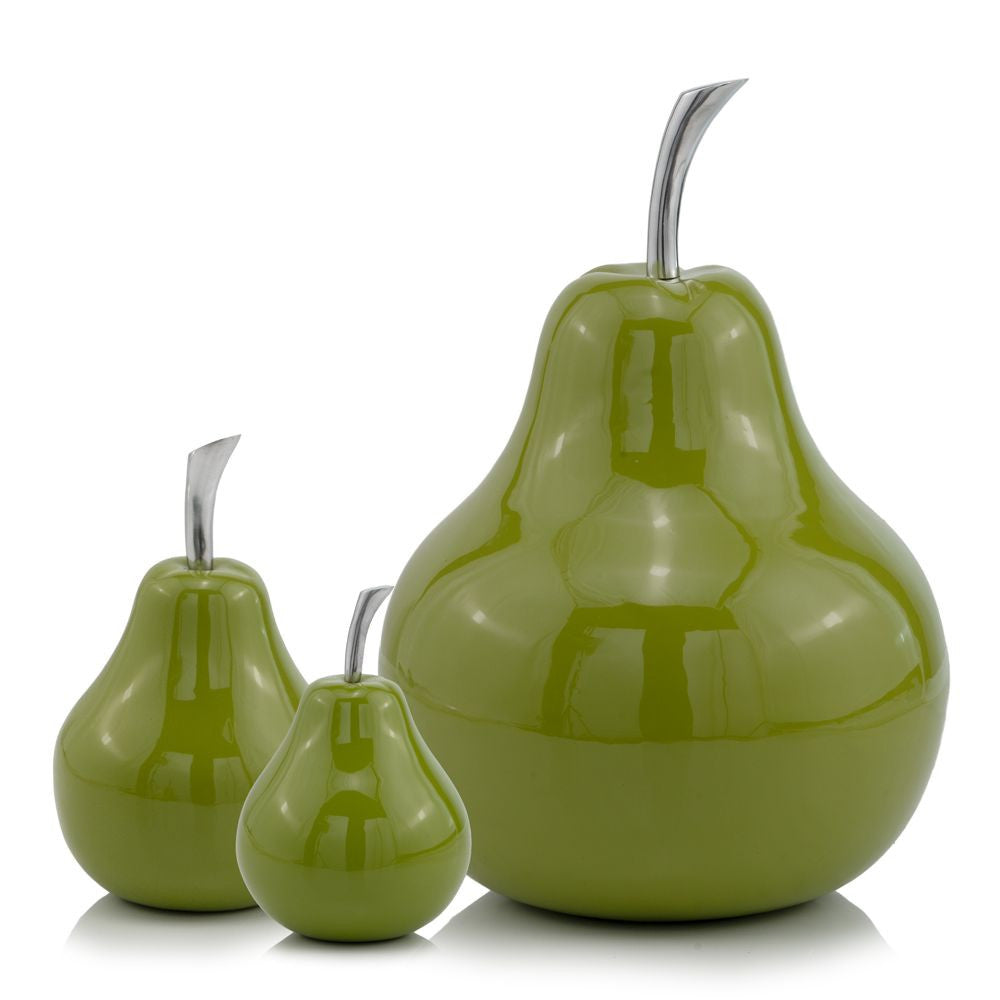 16" Green Aluminum Decorative Pear Tabletop Sculpture