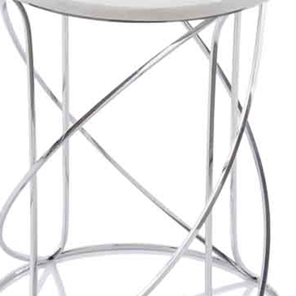 21" White Faux Marble Round End Tables