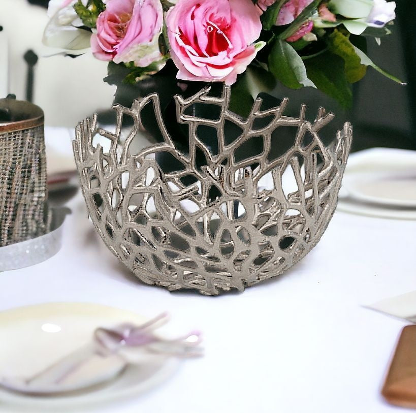 Round Silver Twigs Centerpiece Bowl