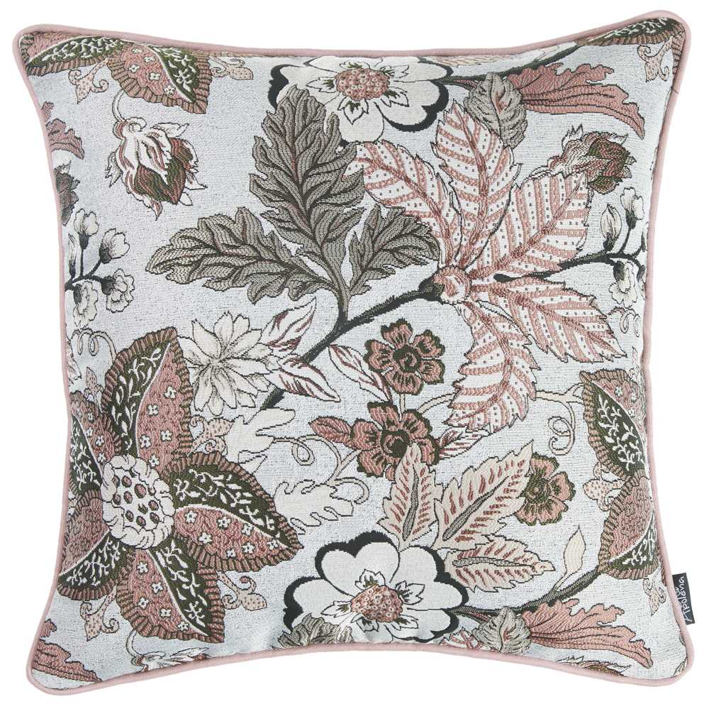 17" X 17" Pink and Ivory Floral Polyester Zippered Pillow Cover