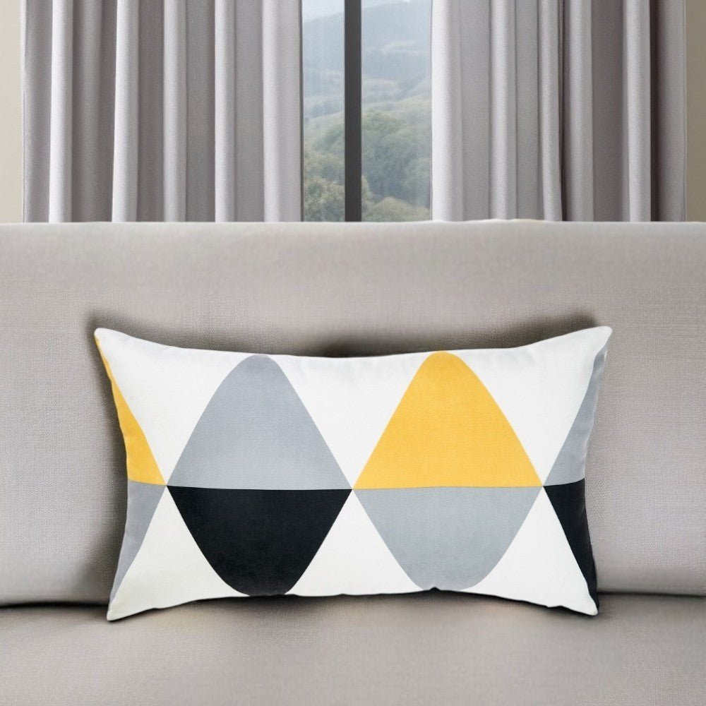 12" X 20" Yellow and White Polyester Pillow Cover