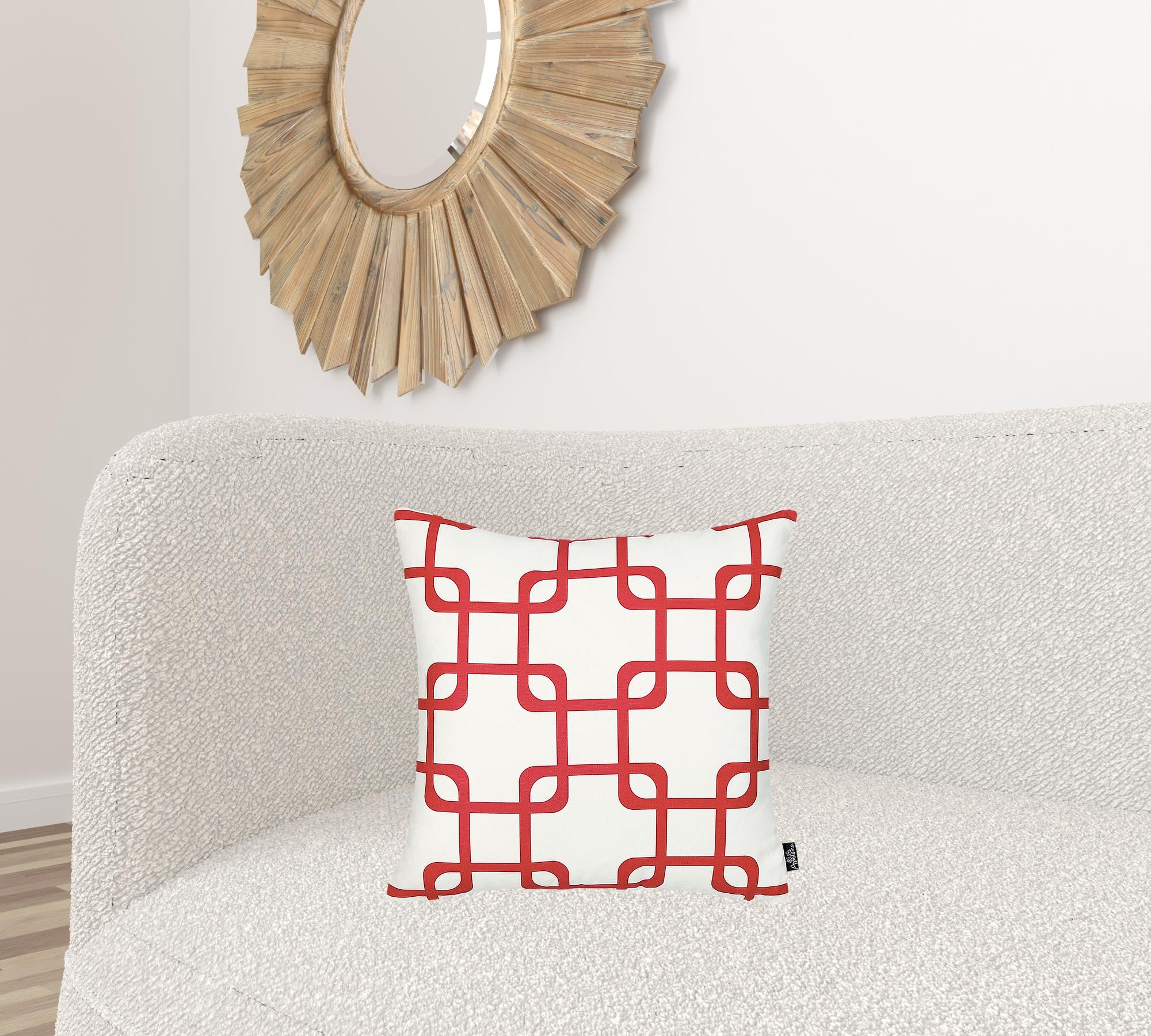 Red And White Geometric Squares Decorative Throw Pillow Cover