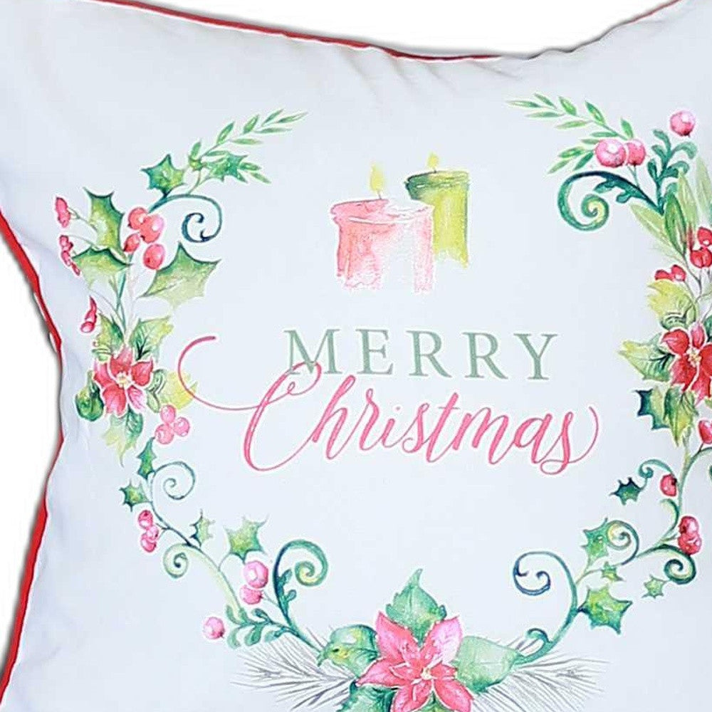 Merry Christmas Wreath Square Decorative Throw Pillow Cover