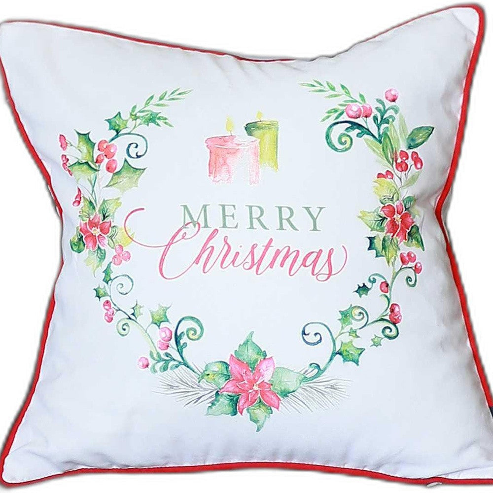 Merry Christmas Wreath Square Decorative Throw Pillow Cover