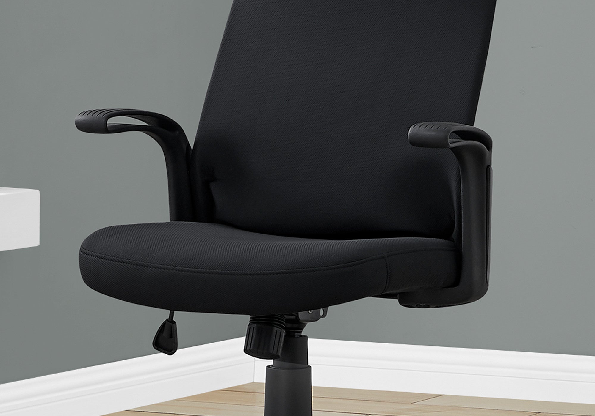 Black Fabric Seat Swivel Adjustable Task Chair Fabric Back Plastic Frame