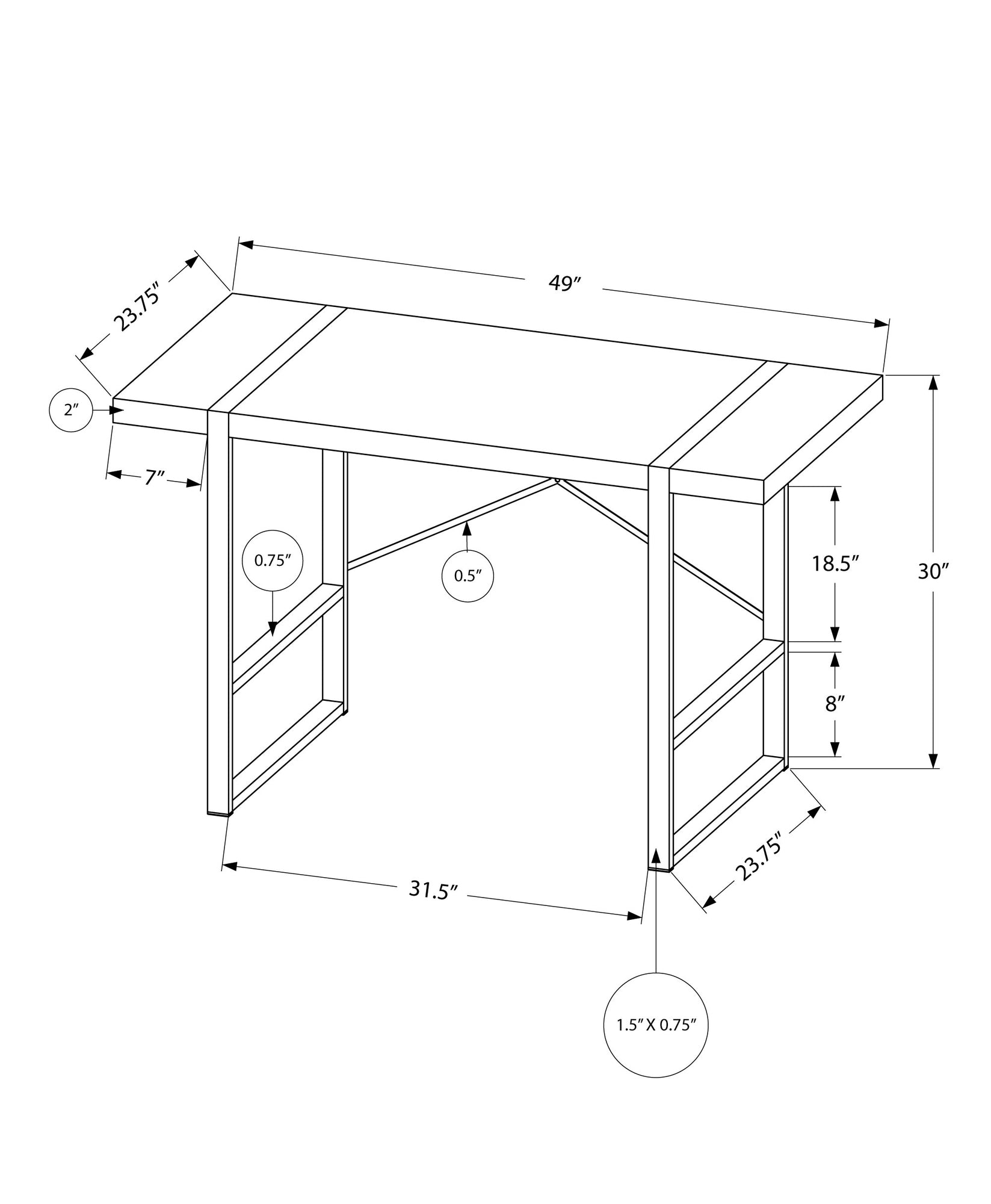 24" Taupe Rectangular Computer Desk