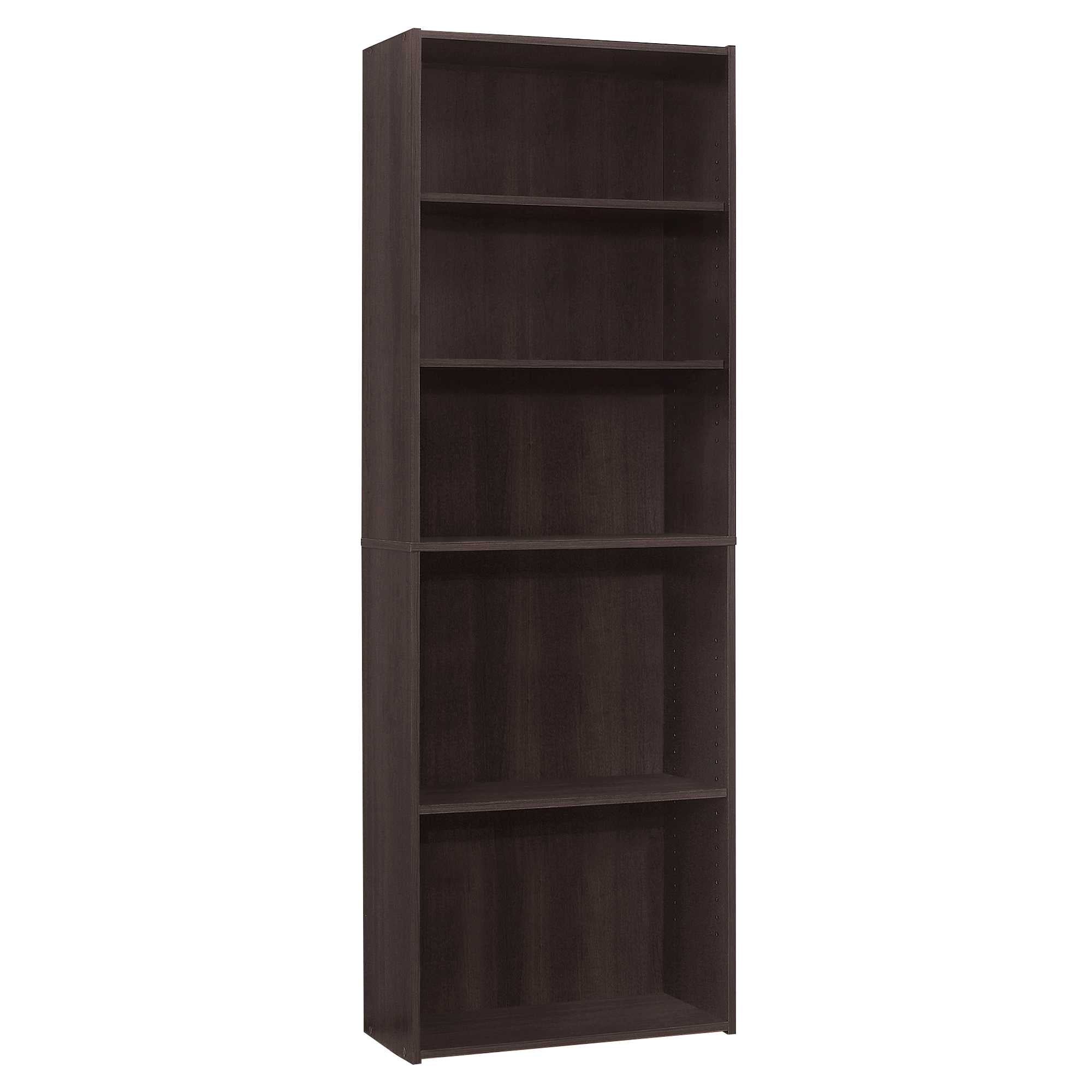 71" Cappuccino Wood Adjustable Bookcase