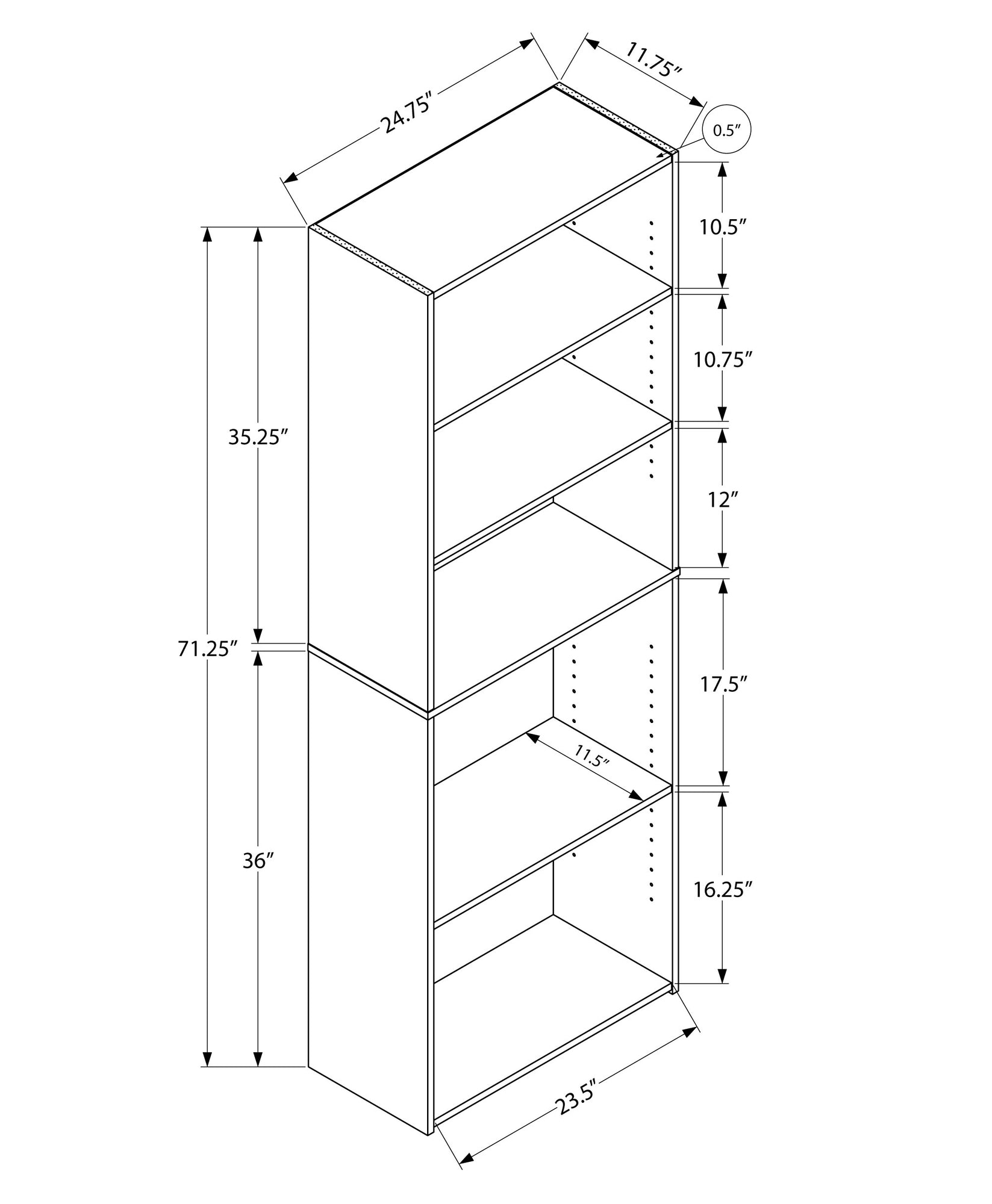 71" Gray Wood Adjustable Bookcase