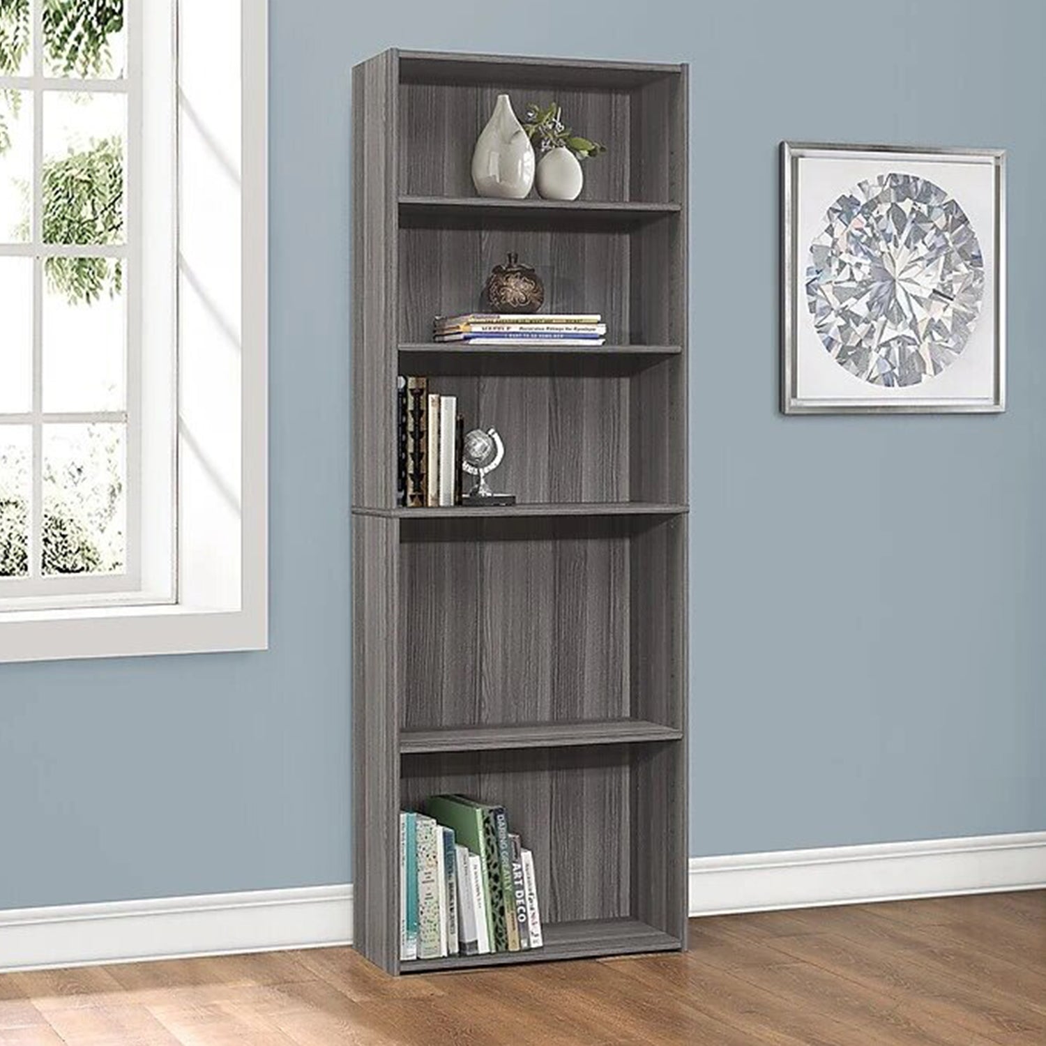 71" Gray Wood Adjustable Bookcase