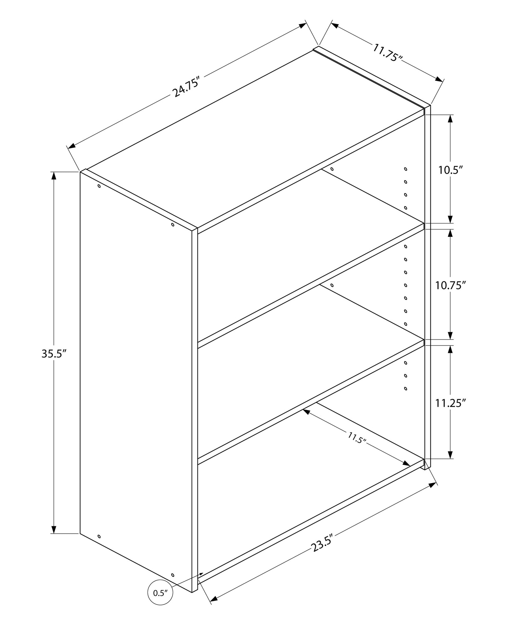 36" Brown Wood Adjustable Bookcase