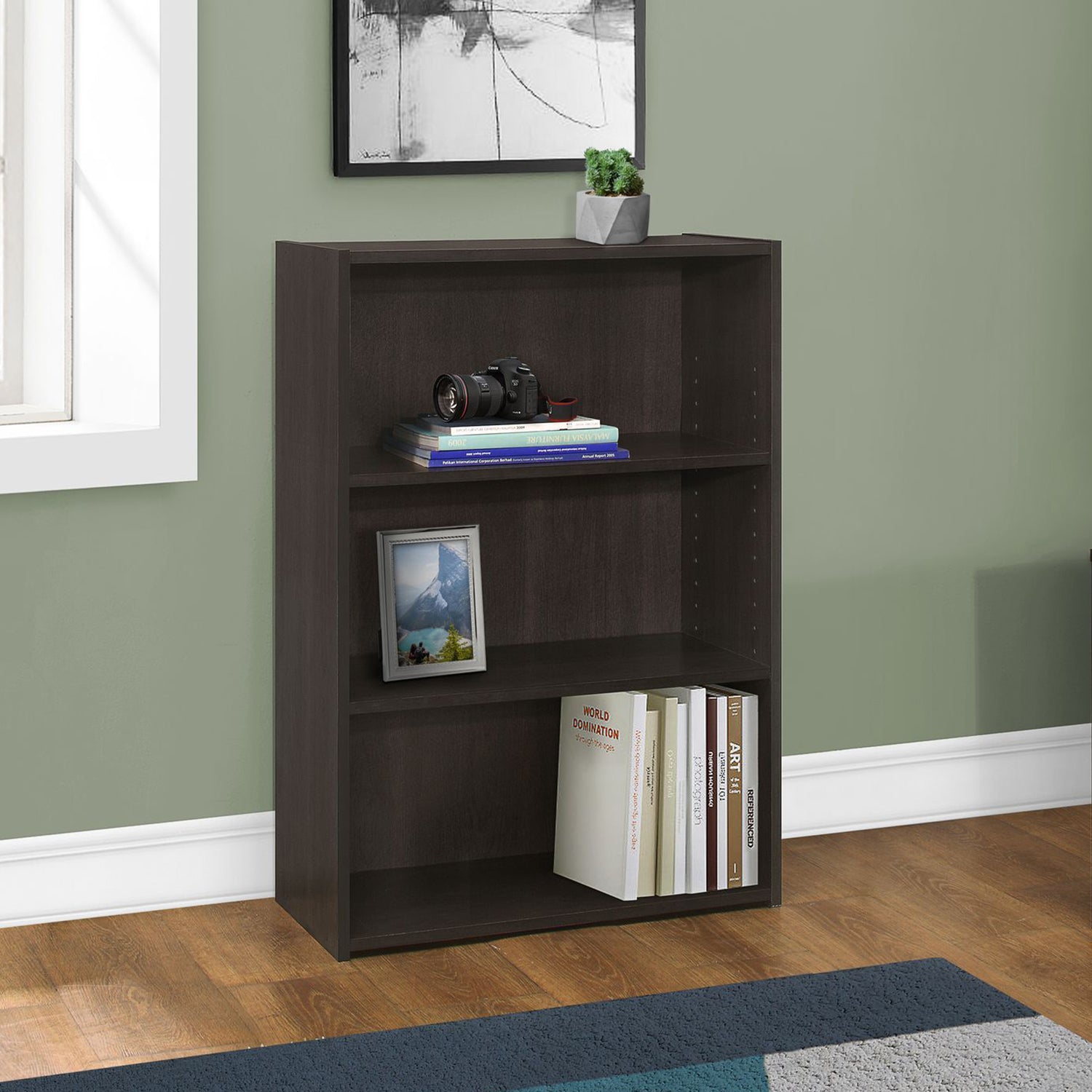 36" Brown Wood Adjustable Bookcase