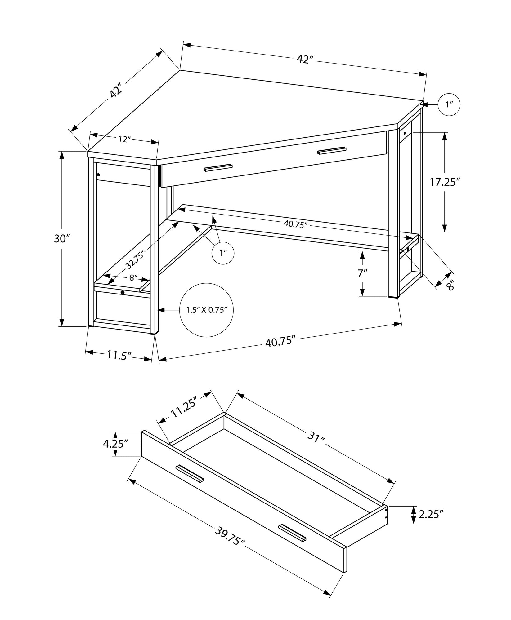 42" White Corner Computer Desk