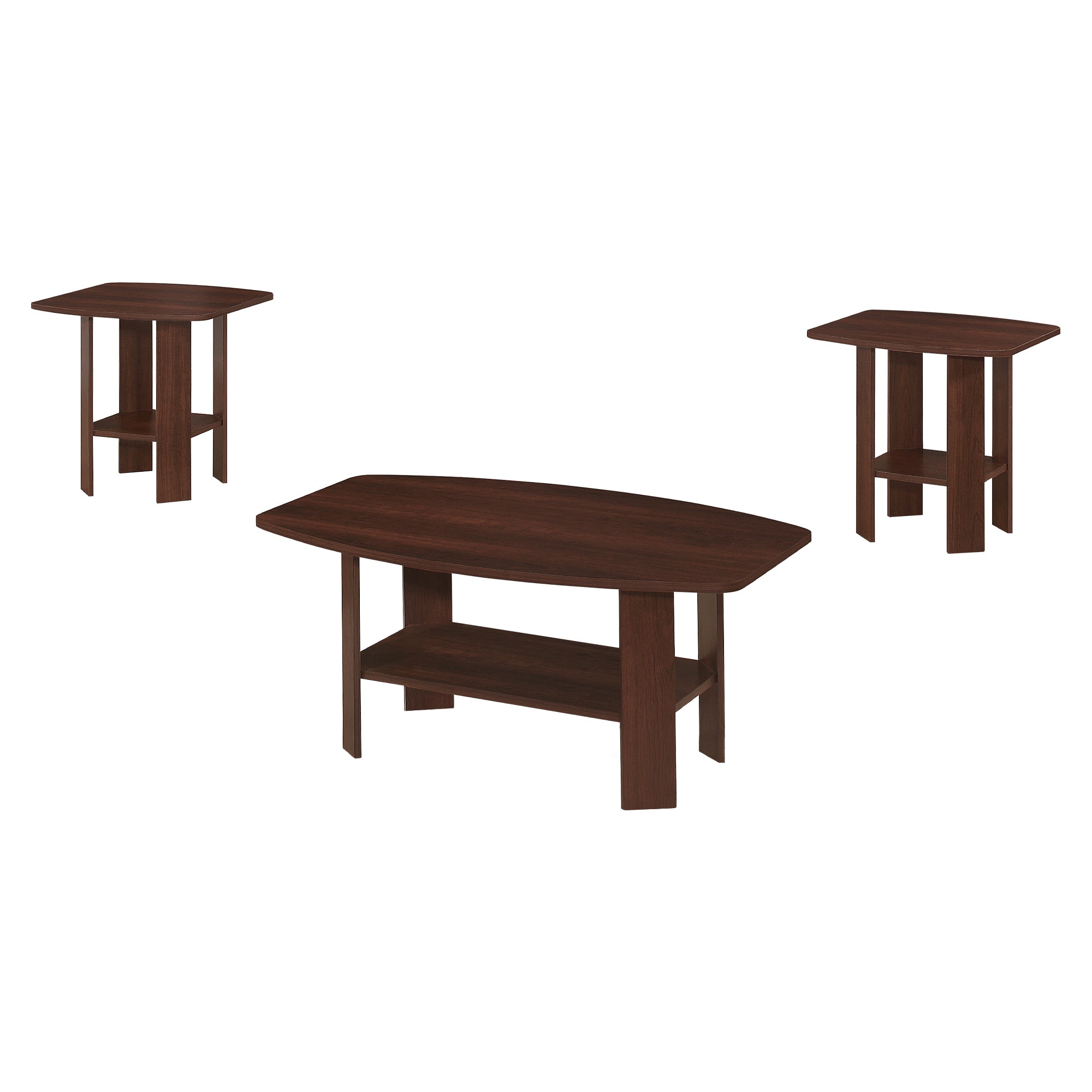 Set of Three 36" Dark Brown Coffee Table With Shelf