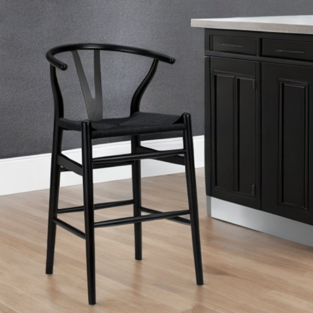 Black Solid Wood Counter Height Bar Chair