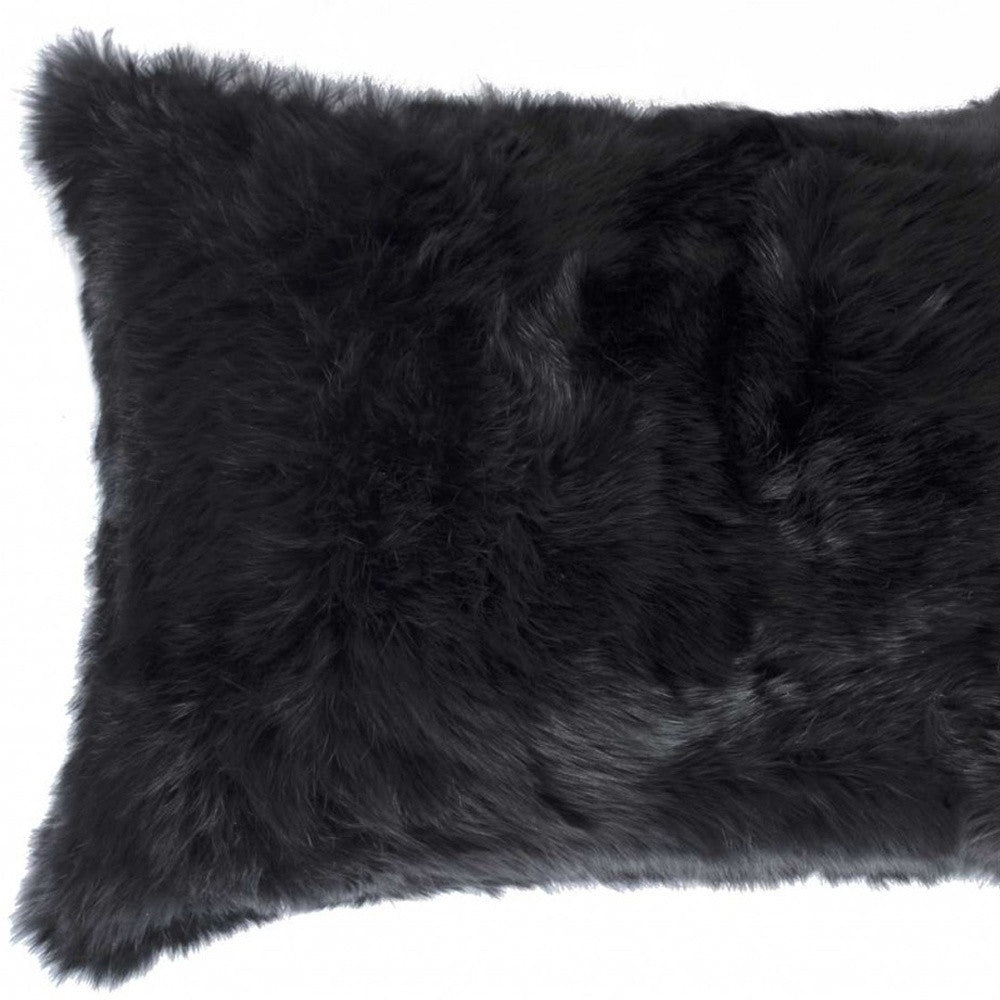 12" X 20" Black Wool Throw Pillow