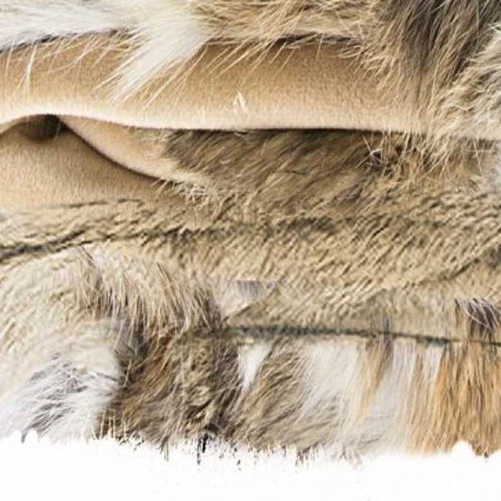 60" X 50" Tan Knitted Rabbit Fur Animal Print Throw Blanket