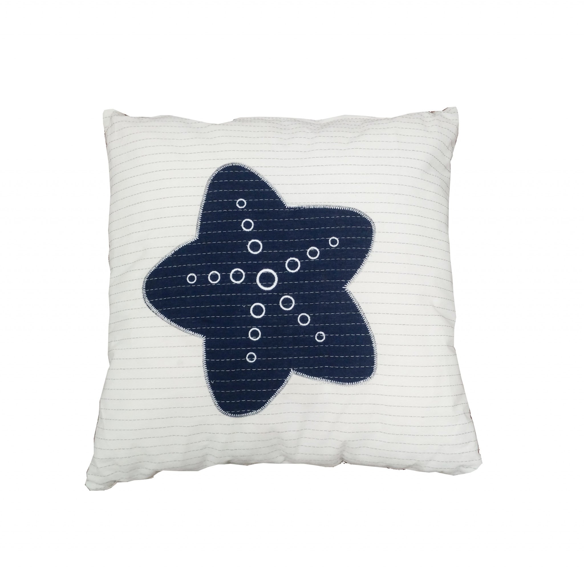 17" Blue and White Linen Throw Pillow