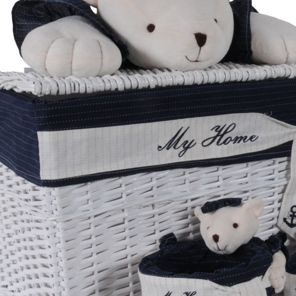 15.5" X 23.5" X 22" White blue rectangular bear Design Basket Set Of 5