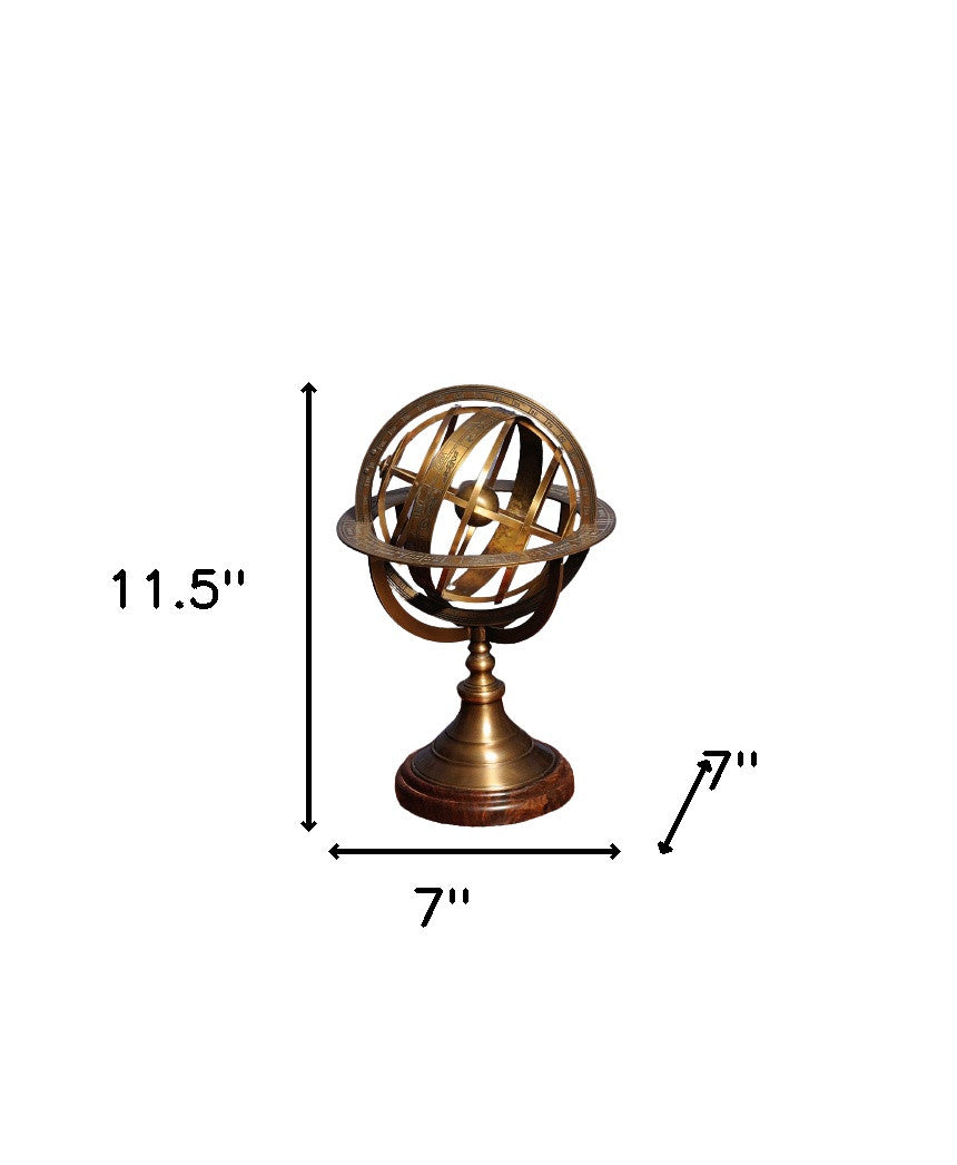 7" X 7" X 11.5" Armillary Sphere On Wood Base