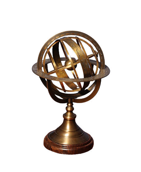 7" X 7" X 11.5" Armillary Sphere On Wood Base