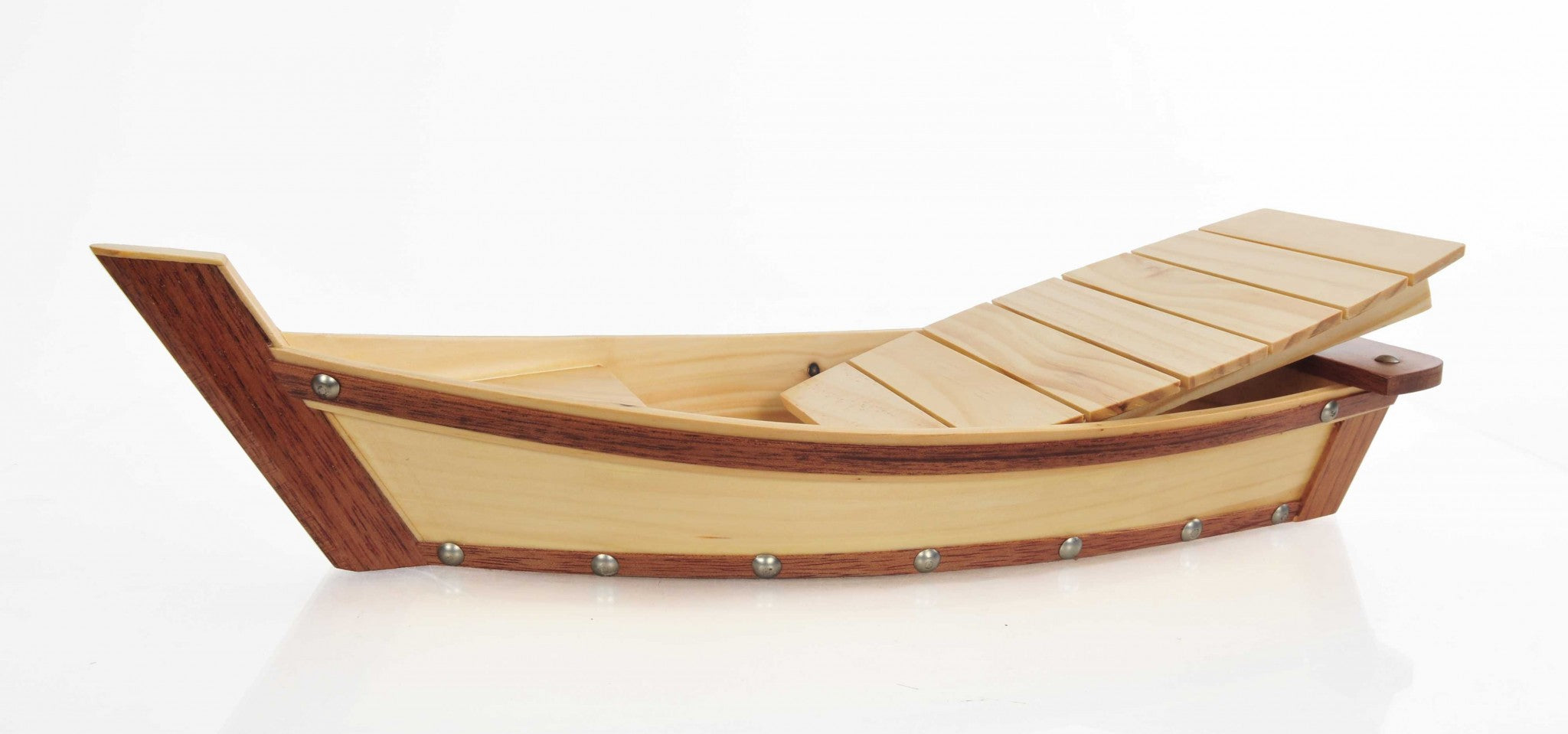 17" Natural and Brown Wood Sushi Boat Serving Tray