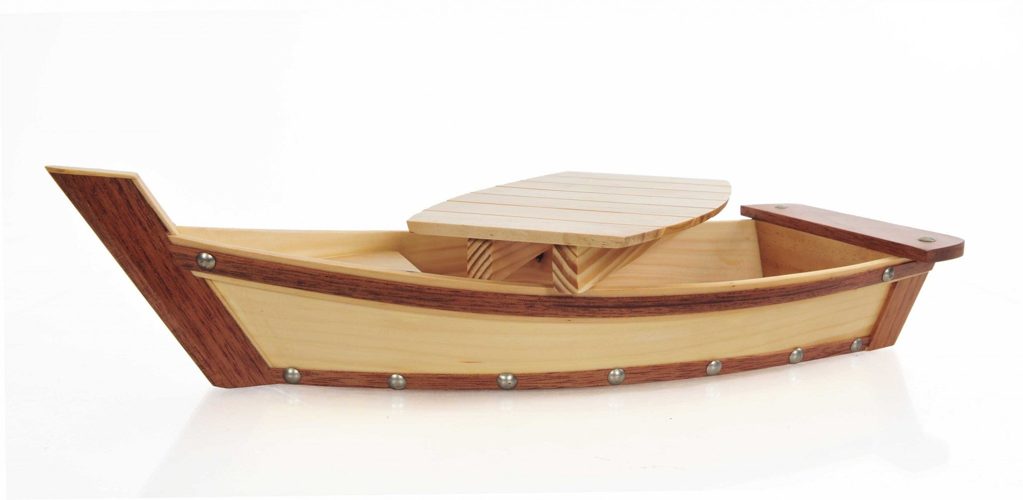 17" Natural and Brown Wood Sushi Boat Serving Tray