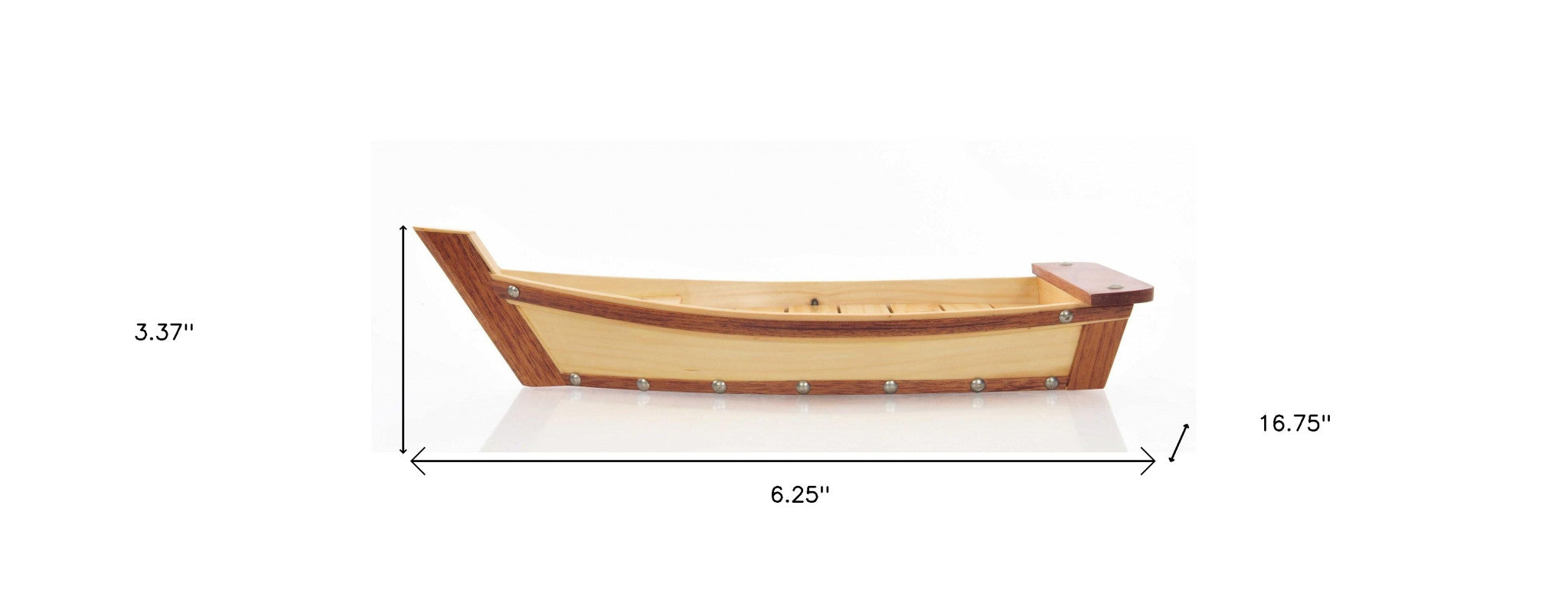 17" Natural and Brown Wood Sushi Boat Serving Tray