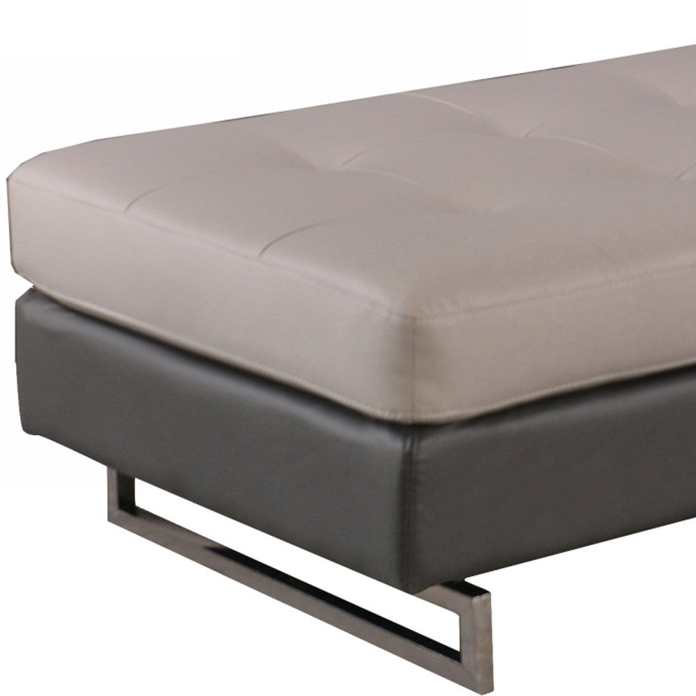 63" Black Faux Leather And Silver Ottoman