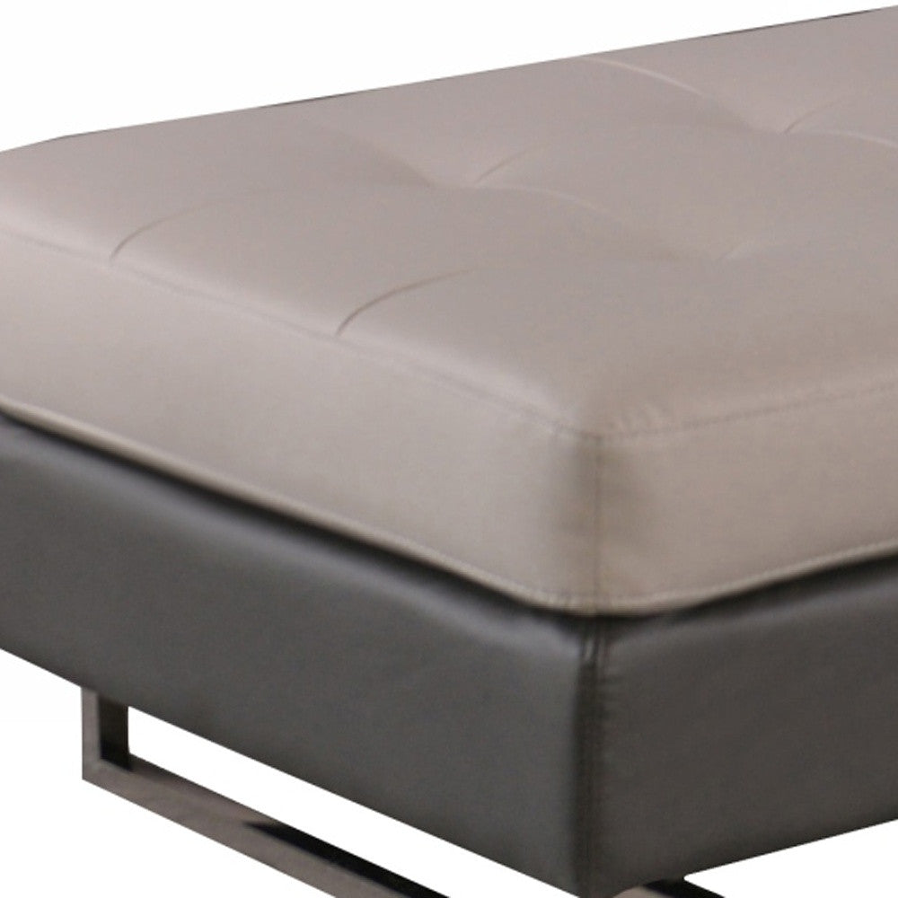 63" Black Faux Leather And Silver Ottoman