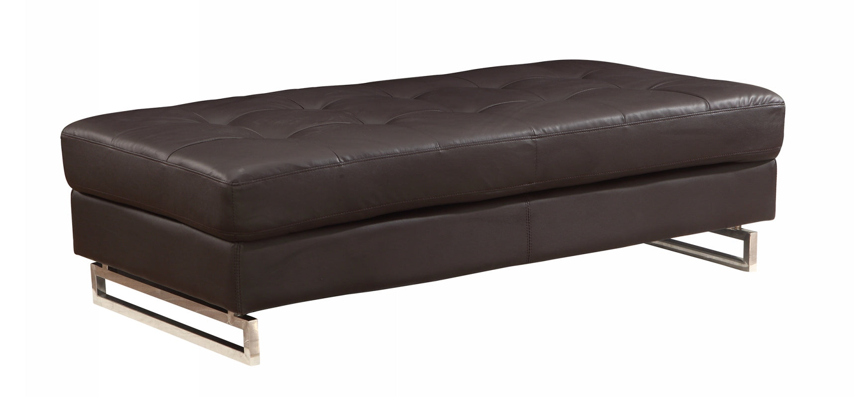 63" Black Faux Leather And Silver Ottoman