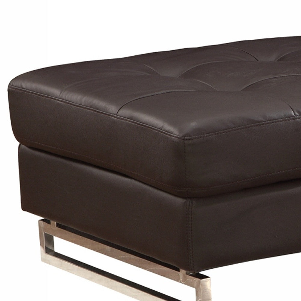 63" Black Faux Leather And Silver Ottoman