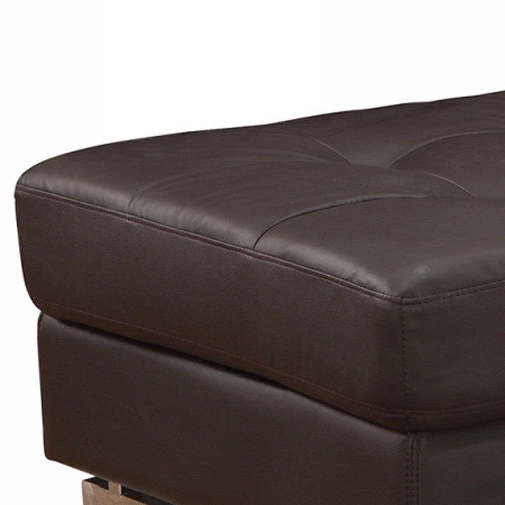 63" Black Faux Leather And Silver Ottoman