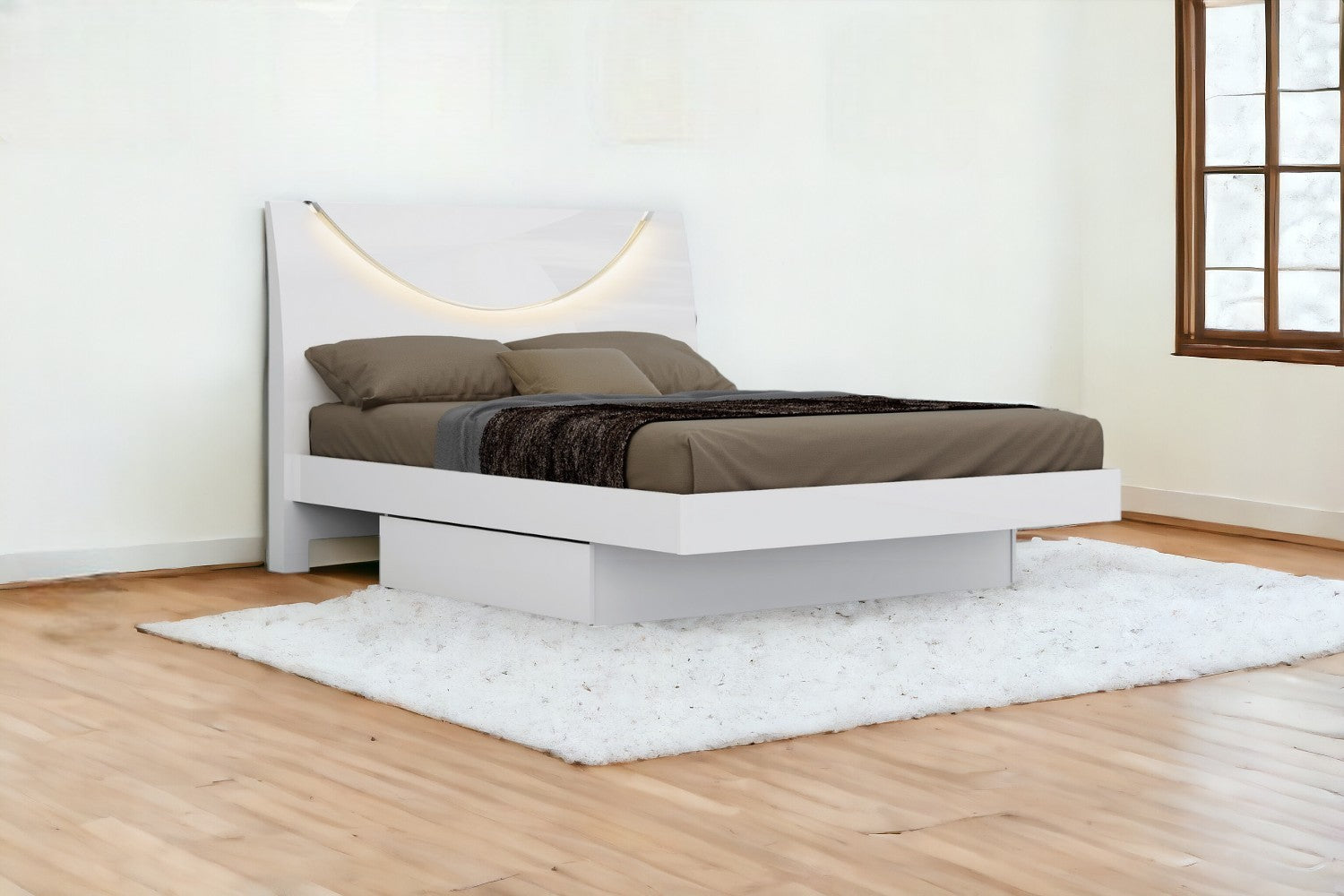 Solid Wood Queen White Bed