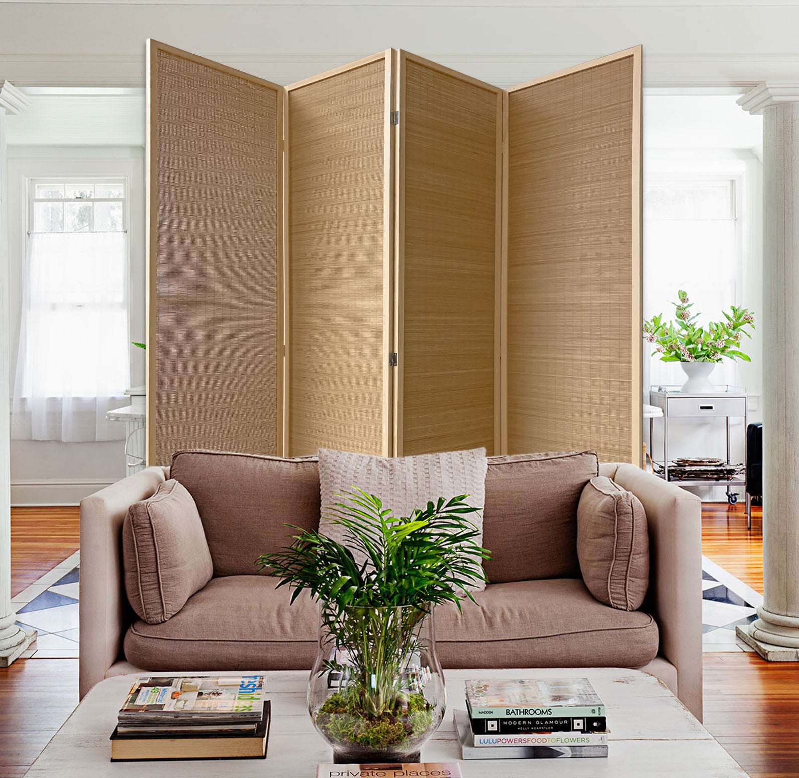 6" Light Bamboo 3 Panel Room Divider Screen