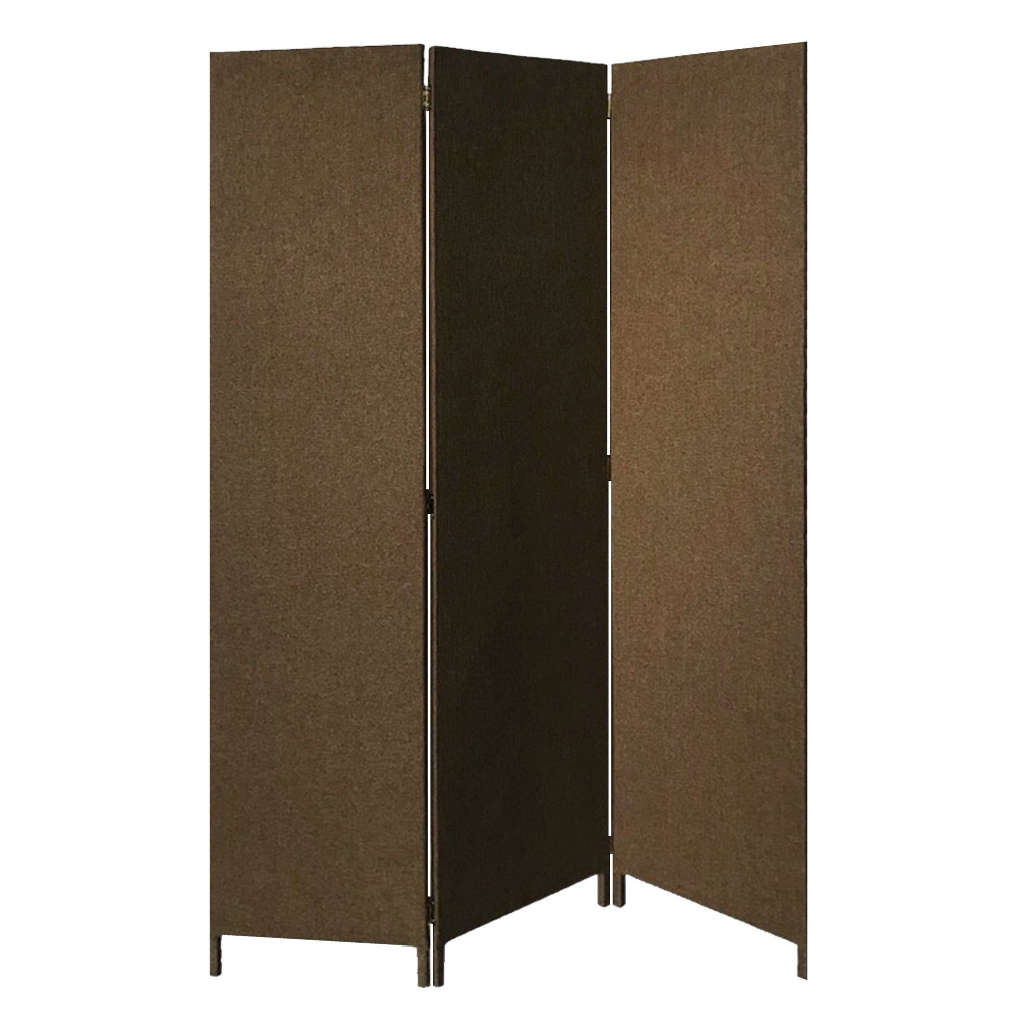 Brown Upholstered 3 Panel Room Divider Screen