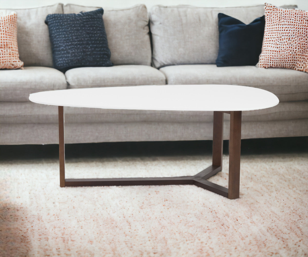 48" White And Brown Wood And Solid Wood Free Form Coffee Table