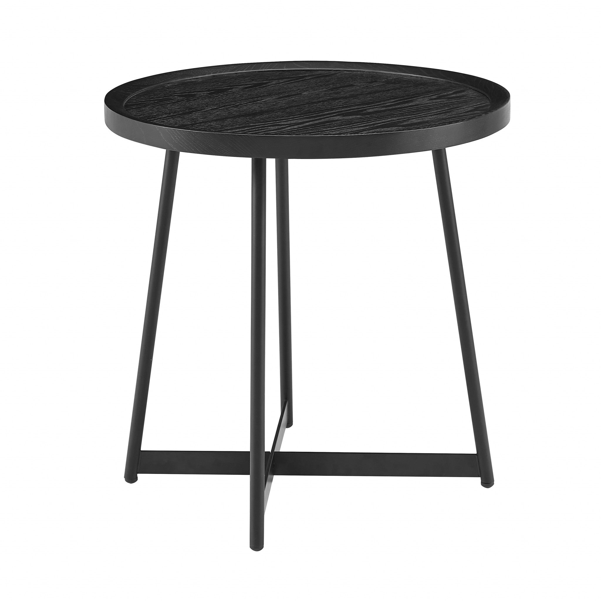 21.66" X 21.66" X 22.05" Round Side Table In Black Ash Wood And Black