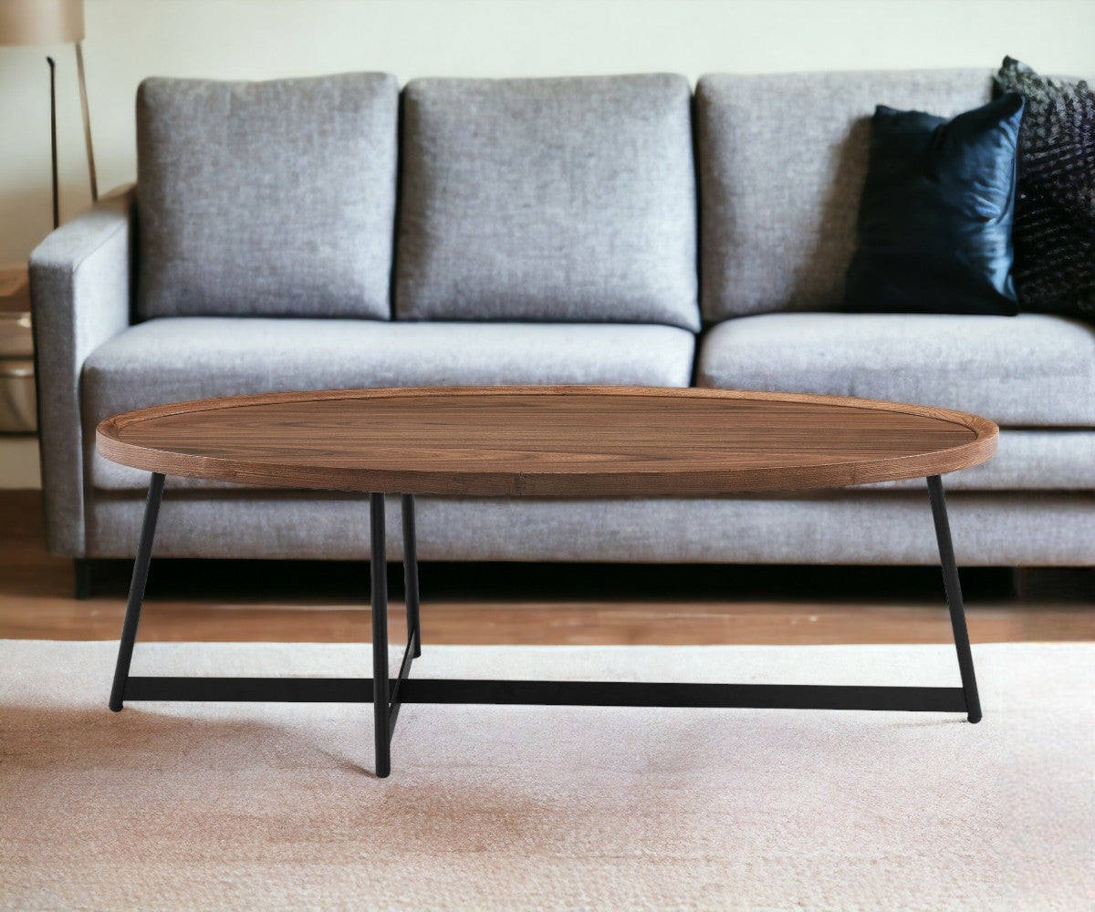 24" Brown And Black Metal Oval Coffee Table
