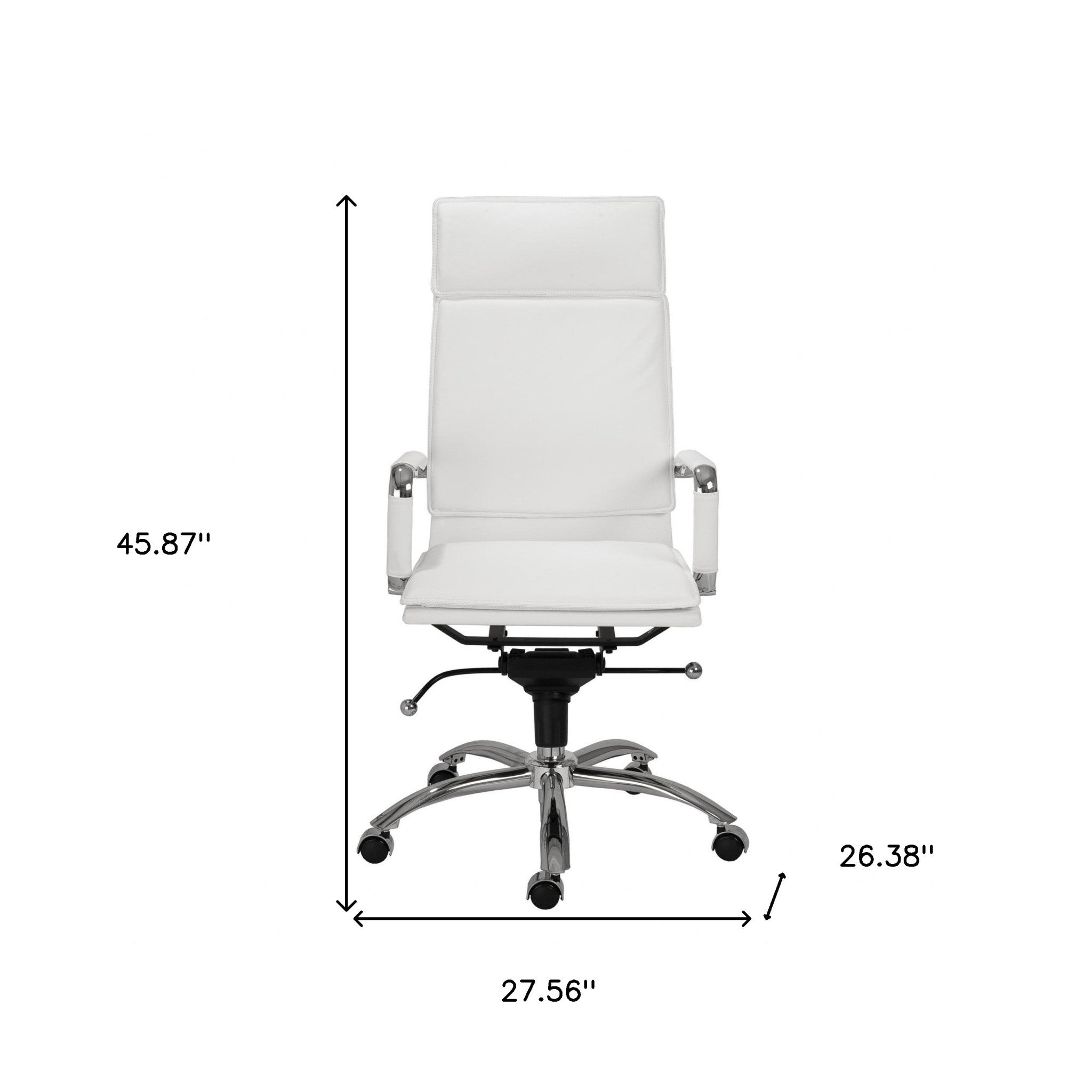 White and Silver Adjustable Swivel Faux Leather Rolling Executive Office Chair