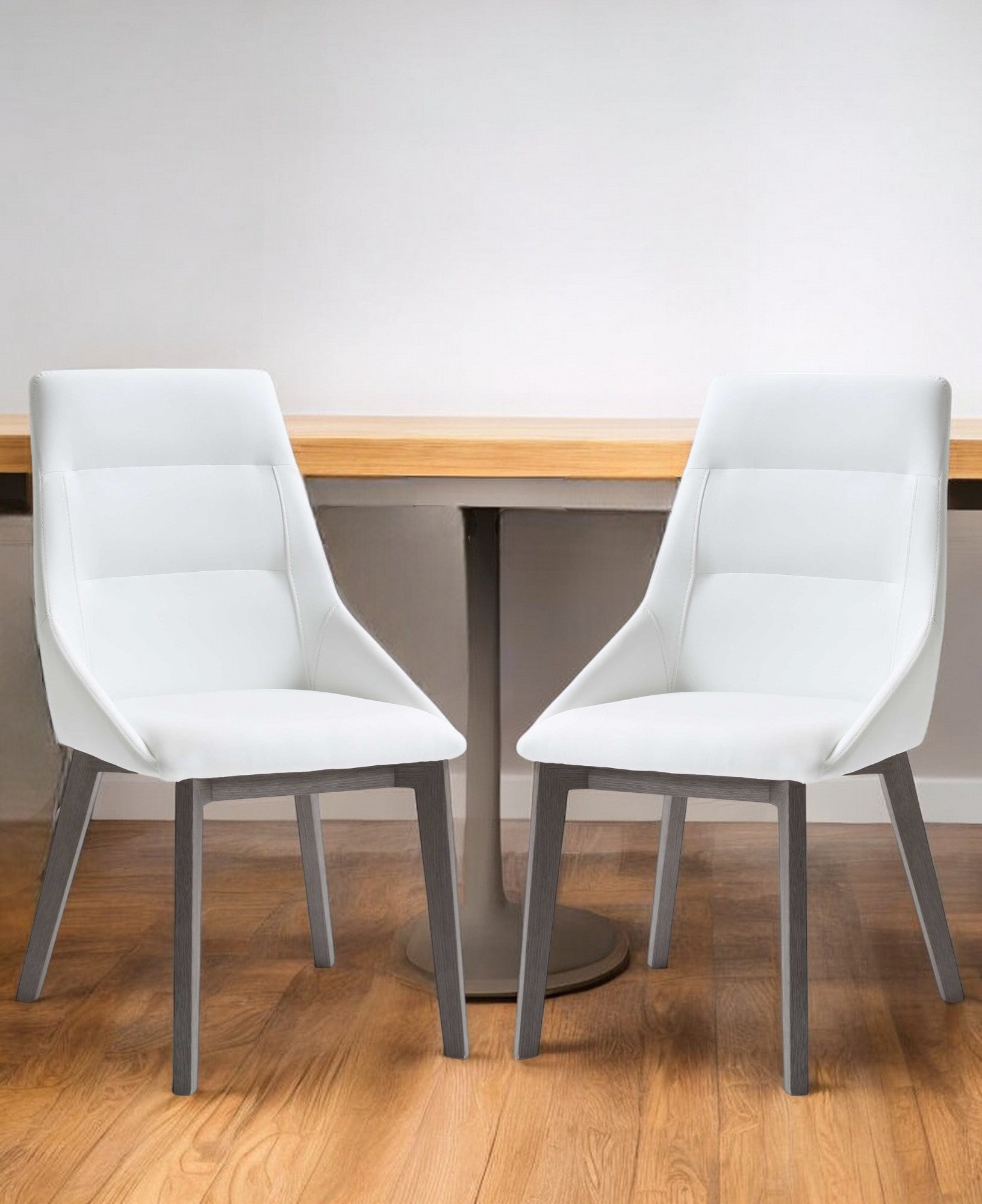 Set of Two White And Gray Upholstered Faux Leather Dining Side Chairs