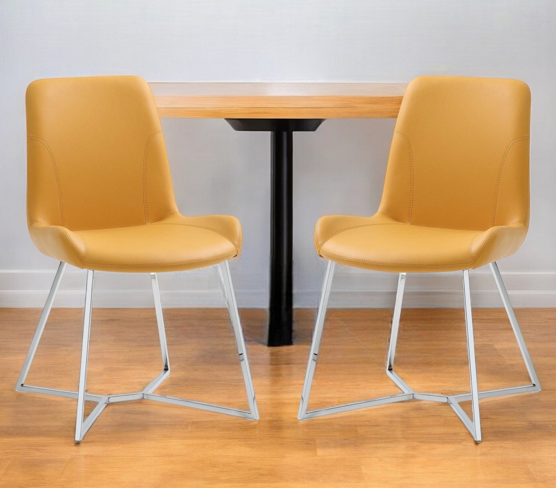 Set Of 2 Yellow Faux Leather Dining Chairs