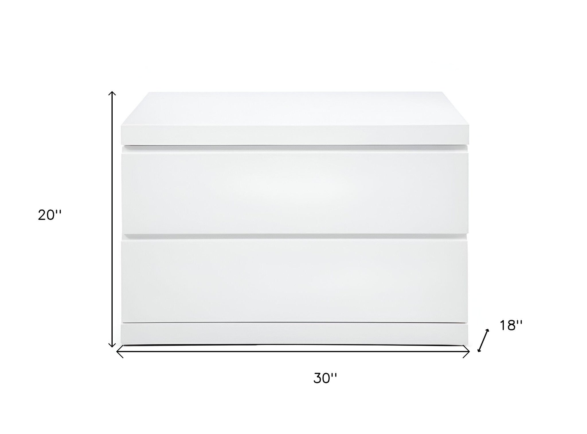 20" White Two Drawer Glossy Finish Nightstand